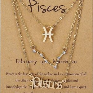 3pcs Gold Pisces Zodiac Sign Necklace